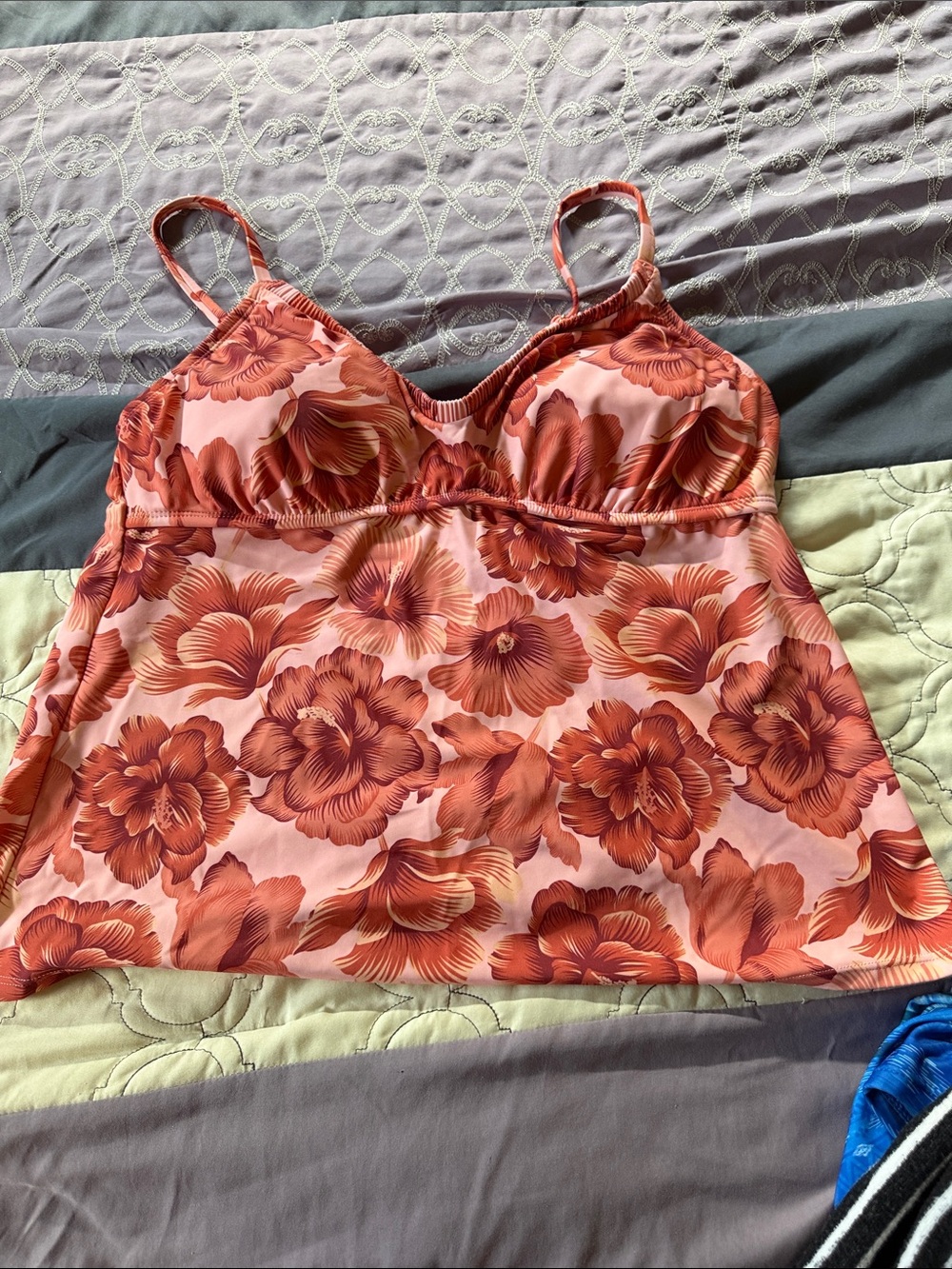 Shade & Shore Pink and Coral Floral Tankini Top with Adjustable Straps